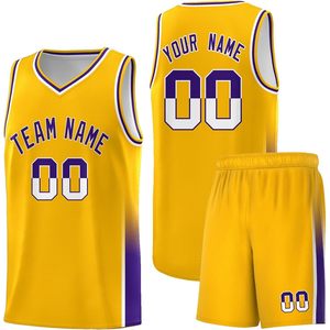 Ensemble maillot et short de basket personnalisés avec nom, numéro et logo d'équipe pour hommes, jeunes, unisexe, adultes, anti-transpiration, coupe en V - Product Image 1