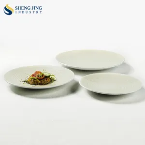 Wholesale High Quality Restaurant Ceramic Plate Yellow Round Porcelain Dinner Plate Hotel Catering Thread Appetizer Plates