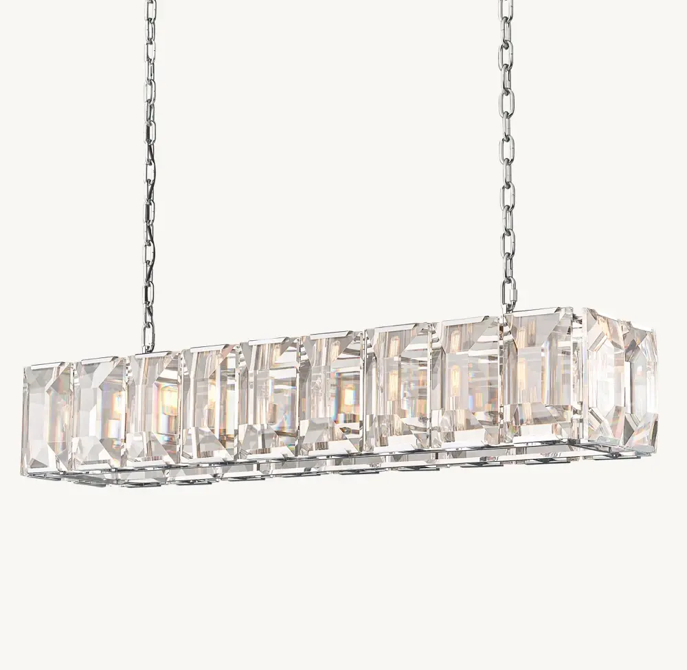 Sunwe America Style Decorative Crystal Pendant Light Polished Stainless Steel 60 inch Harlow Crystal Rectangular Chandelier