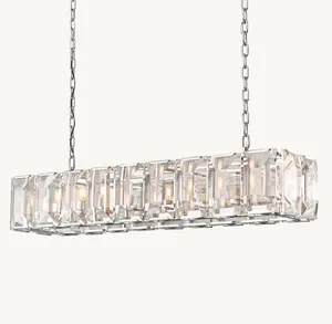 Sunwe America Style Decorative Crystal Pendant Light Polished Stainless Steel 60 Inch Harlow Crystal Rectangular Chandelier