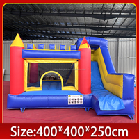 Kaluen Nouveau Design Château Gonflable 4m*4m Extérieur/Intérieur avec Toboggan Combiné pour Enfants, Jeux et Amusements, Toboggan Gonflable Château