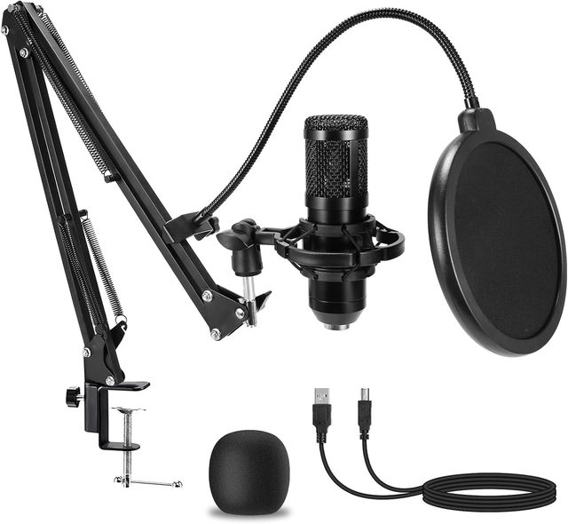 Professional Noise Cancelling Hypercardioid Wired Condenser Microphone Set Metal ABS USB Home Studio Recording Gaming YouTube PC