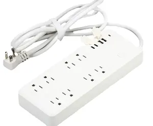 High quality power strip with 8 Outlet and 4 USB Ports type A type C, 6 Feet Extension Cord 1875W/15A power strip, white