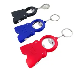 New arrived item multifunctional smiling face bottle opener keychain, led light keychain, mini tape measure