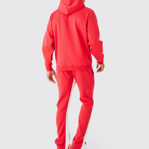 Men's <b>Red</b> Hooded Sweatshirt Set Oversized Fit Fleece Solid Color Casual Tracksuit Autumn Wear - Product Image 3