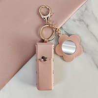 Mignon fleur miroir PU cuir cadeau pendentif idée sac étiquette Mini rouge à lèvres sac de rangement luxe porte-clés