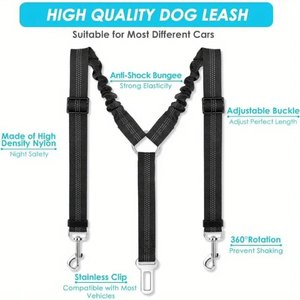 Cinturón de Seguridad Doble <span class=keywords><strong>para</strong></span> Mascotas en el Automóvil, Ajustable, Reflectante, Retráctil, de Nailon Sólido, Simple, de Liberación Rápida, Correa Elástica Duradera <span class=keywords><strong>para</strong></span> <span class=keywords><strong>Perros</strong></span> - Product Image 3
