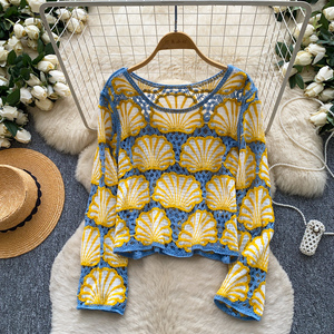 Blouses élégantes à manches longues pour femme, chemises unies ajourées, hauts élégants pour femme, vente en gros - Product Image 2