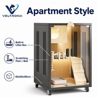 Villa de luxe moderne pour chat avec roues, grande maison pour chat en bois et verre trempé, armoire personnalisable pour plusieurs chats