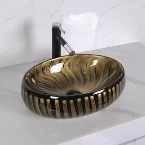 Lavabo Ovale in Ceramica Artistica per <span class=keywords><strong>Bagno</strong></span>, Disponibile in Vari Colori, <span class=keywords><strong>Lavandino</strong></span> <span class=keywords><strong>da</strong></span> <span class=keywords><strong>Appoggio</strong></span> in Ceramica Effetto Marmo Senza Foro per Rubinetto, Ideale per Hotel - Product Image 3