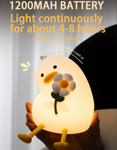 ไฟกลางคืนรูปเป็ดดอกไม้สีสันสดใส LED แบบนุ่มนิ่ม ชาร์จไฟได้ ควบคุมด้วยการสัมผัส แสงสีขาวอบอุ่น ปรับความสว่างได้ ผลิตจากซิลิโคนเกรดอาหาร สำหรับเด็กเล็ก เด็กทารก และเด็กโต - Product Image 6