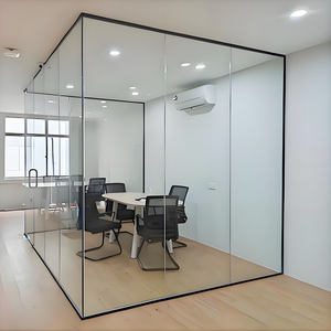 Système de cloison de bureau en verre sans cadre moderne avec cadre en verre de 12 mm d'épaisseur, isolation acoustique, installation facile, montage au sol - Product Image 1