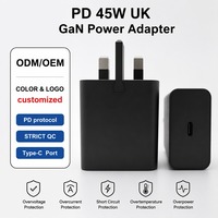 Cargador de Pared GaN de 45W con Enchufe Tipo C para Reino Unido, Adaptador de Corriente de Alta Velocidad con Protección Contra Sobrecalentamiento