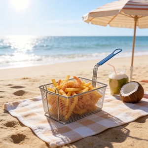 <span class=keywords><strong>Panier</strong></span> <span class=keywords><strong>de</strong></span> friture rectangulaire XL personnalisable en acier inoxydable 201 304 écologique pour poulet frit, frites et cuisine - Product Image 6