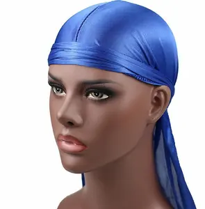Low MOQ Benutzer definierte muslimische Frauen Männer Kunstseide Durag Bandanas Caps Solid Color Head Wrap
