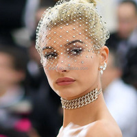 Voile en maille diamantée 100% polyester, bandeau pour cheveux, noir et blanc, coiffure de mariée, voile de visage en strass, serre-tête, fascinateur