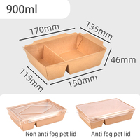 SenAng01 Boîte à emporter rectangulaire écologique jetable pour fruits, en papier kraft, pour déjeuner, bento, sushi, salade, avec 2 couches de laminage mat