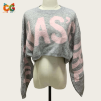 Camiseta Gráfica Vintage para Mujer al por Mayor CG, Cuello Redondo, Manga Larga, Estilo Y2K, Patrón de Letras, Top Corto de Punto para Otoño, Estilo Europeo