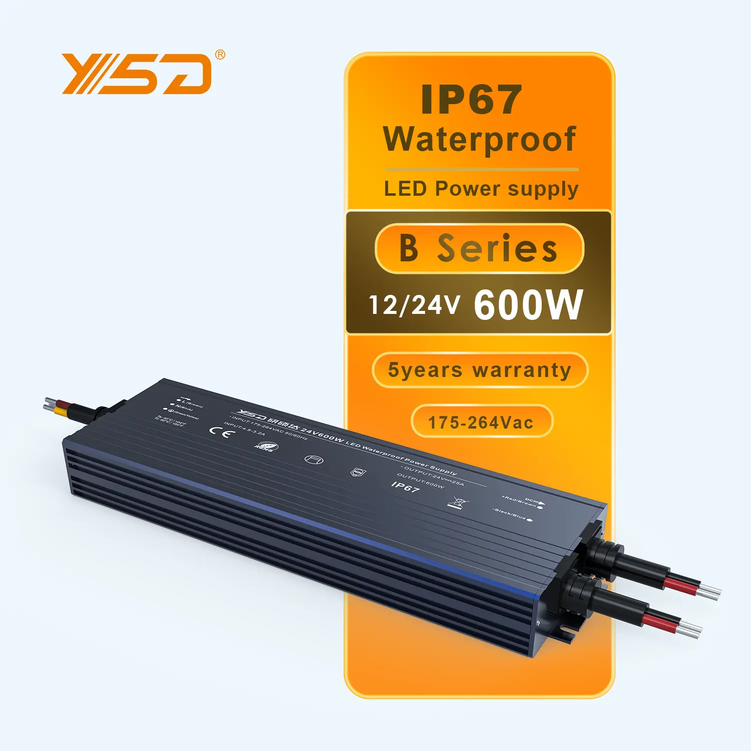 Ysd สวิตช์ไฟ LED เปลือกไดรฟ์บางพร้อมอลูมิเนียม600W 12V 24V 220V เดี่ยวบางเฉียบกันน้ำ90% ไดรเวอร์ไฟ LED