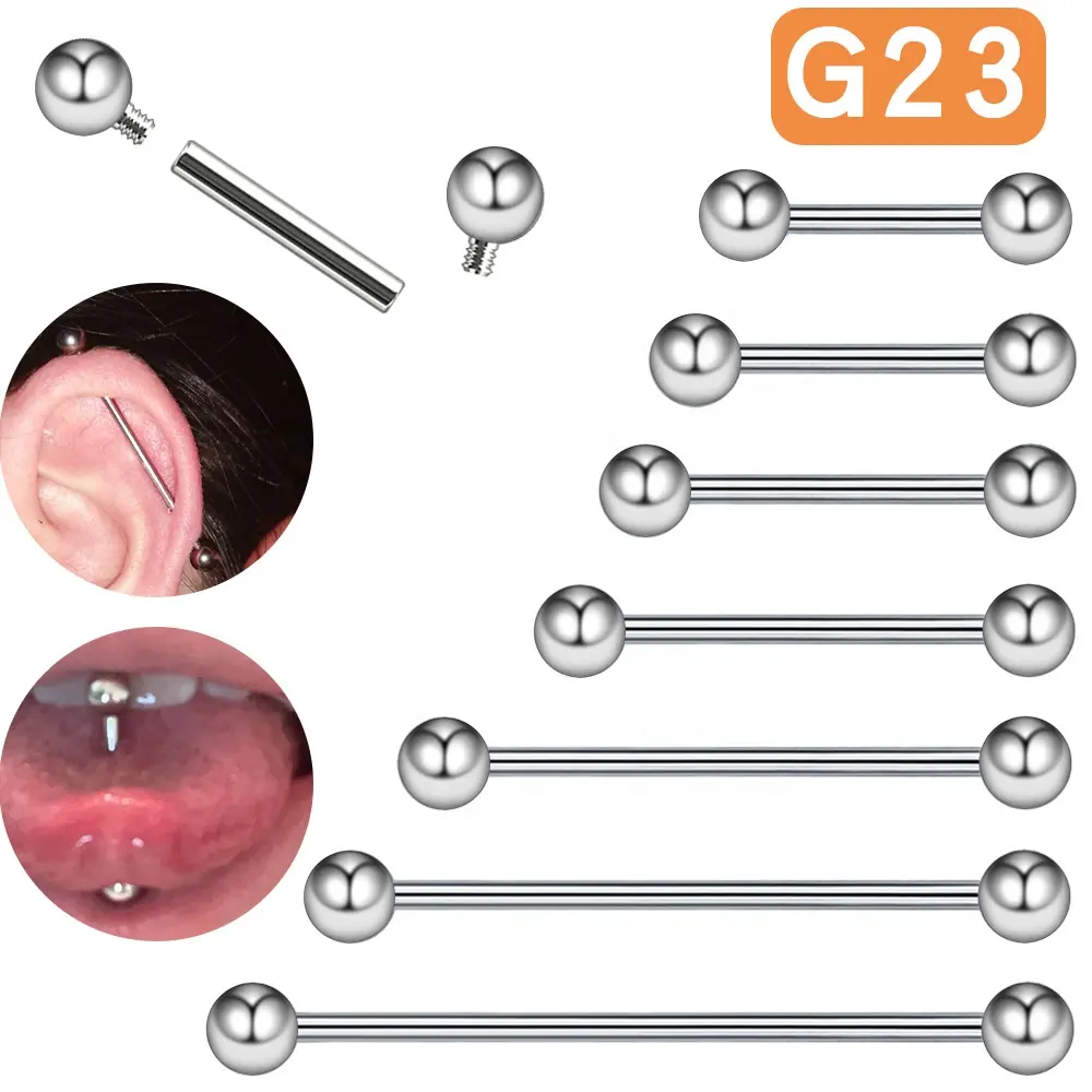 Gaby G23 barbel industri titanium benang internal barbel lidah ASTM-F136 tulang rawan tindik telinga perhiasan tubuh titanium