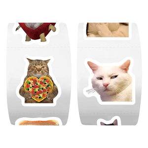 500 Piezas/Rollo de Pegatinas de <span class=keywords><strong>Memes</strong></span> de <span class=keywords><strong>Gatos</strong></span>, Etiquetas de Embalaje Personalizadas, Pegatinas Redondas Divertidas de Vinilo Impermeable con Expresiones de <span class=keywords><strong>Gatos</strong></span> para Adultos, para Laptop - Product Image 3