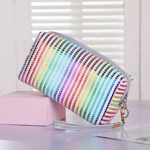 Bolsa de Maquillaje de Viaje Personalizada con Rayas, de Cuero PU Colorido, Organizador de Cosméticos para Mujer, MOQ Bajo - Product Image 3