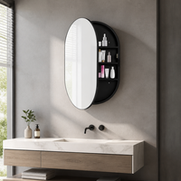 Armoire de salle de bain ovale moderne à LED, en bois massif, avec rangement, design mural en arc, pour appartement et hôtel