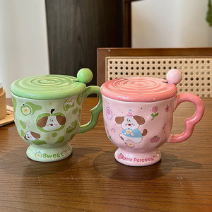 Taza de cerámica Apple Paradise con tapa y cuchara, diseño de perro de dibujos animados, para café, leche, desayuno. - Product Image 4