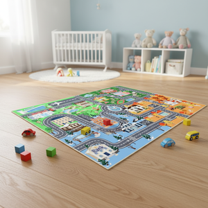 <span class=keywords><strong>Tapis</strong></span> de jeu pour enfants à poils courts, thème voitures, 7'x9', ville/circuit/<span class=keywords><strong>route</strong></span>, <span class=keywords><strong>avec</strong></span> dos antidérapant, lavable, toutes saisons - Product Image 1