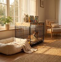 60 # Großhandel Qualitäts-Antirost-Drahtkäfig mit schwarzer Pulverbeschichtung, Metallrahmen, herausnehmbarer Ablage, sicher und stabil, für Hunde, Katzen und allgemeine Haustiere