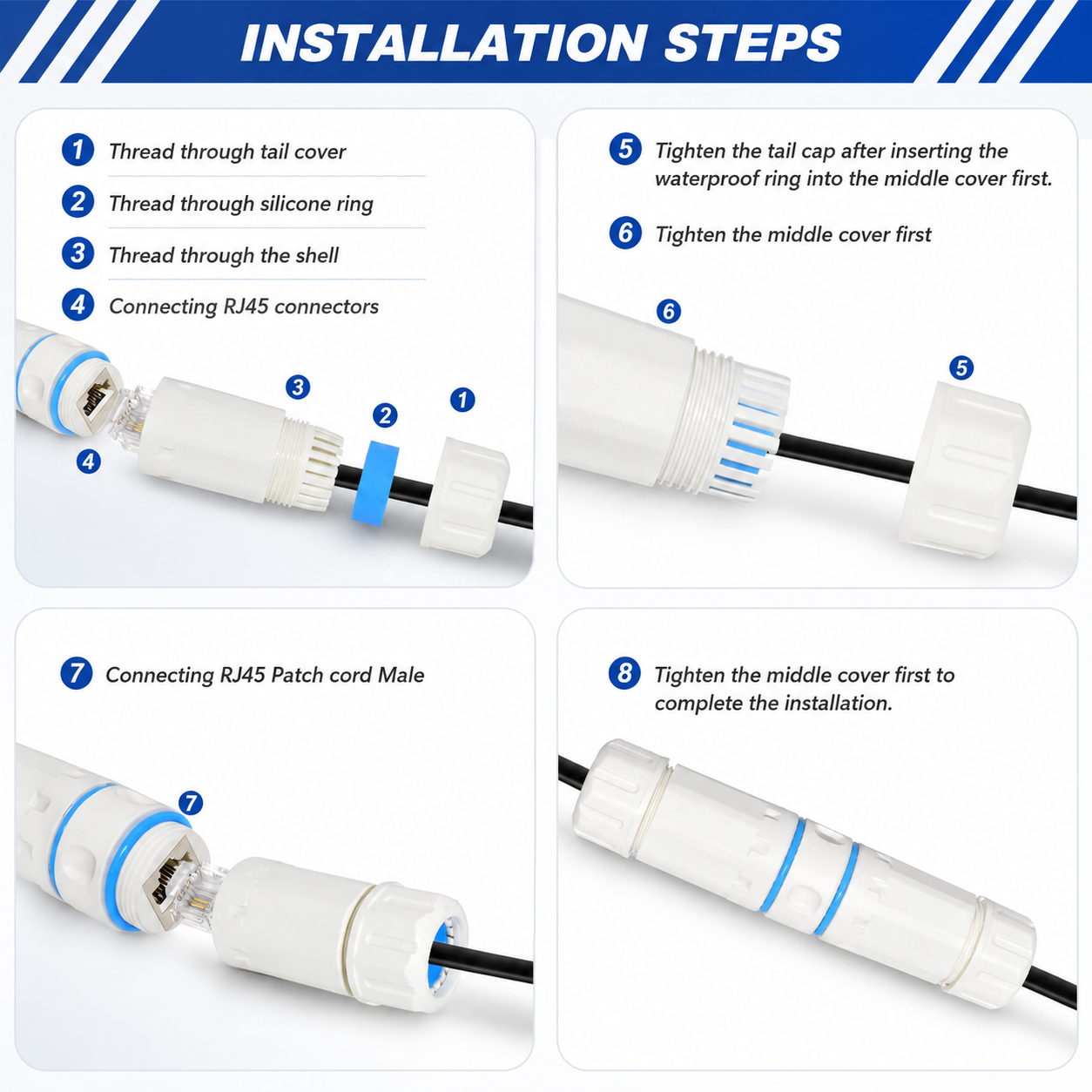IP68 Waterproof M23 RJ45 Connector Cat6 STP Shielded Ethernet Coupler