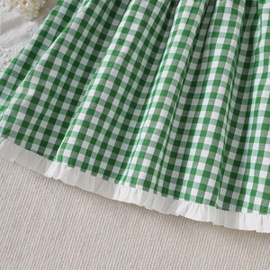 Abito estivo casual senza maniche a quadri <span class=keywords><strong>verde</strong></span> e bianco con fiocco e pizzo per bambina/neonata - Product Image 4