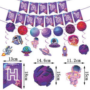 Nuovo Set Decorazioni per Festa di Compleanno a Tema Spaziale con Stelle, Occhiali di Carta, Striscione Fai-da-Te, Decorazioni Spirali Appese, Pianeti dell'Universo - Product Image 5