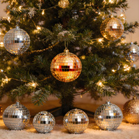 Boule disco miroir 4D de 6 cm avec corde, argentée, décorations de Noël pour arbre, ornements suspendus
