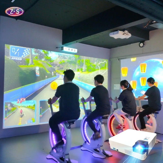 AR Interactive Spin Bike Race Cycling System Realistic Terrain Simulation Immersive Racing Experience for Group Entertainment