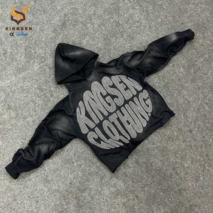 Sudadera con capucha personalizada de fábrica, con bajo sin rematar, efecto desgastado, sin cordón, multicolor, unisex, con pedrería personalizada - Product Image 3