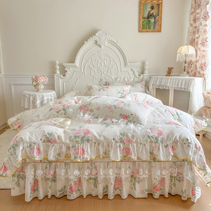 <span class=keywords><strong>Parure</strong></span> <span class=keywords><strong>de</strong></span> <span class=keywords><strong>lit</strong></span> 4 pièces en coton 100% style français, <span class=keywords><strong>avec</strong></span> volants en dentelle et motifs floraux, style princesse, pour la maison - Product Image 3