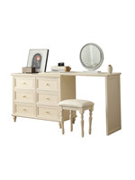 Table de toilette multifonctionnelle en bois de pin massif de style français moderne avec miroir et tabouret de maquillage, meubles de chambre à coucher combinés