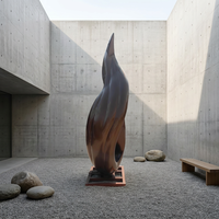 Sculpture moderne grande et abstraite en acier inoxydable, flamme en bronze, art du feu en métal pour la décoration extérieure de jardins, de places publiques et de paysages commerciaux