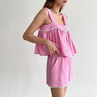 Pyjamas sans manches personnalisés 2 Pcs Night Cami Tops Short Pant Set Home Lingerie Lounge Wear Cotton Women's Sleepwear