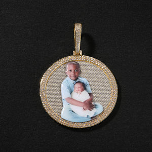 UWIN 2025 Colgante Redondo Grande DIY para Foto de 8cm Completamente Helado con Diamantes 5A, Collar Conmemorativo de Demostración para Hombre - Product Image 5