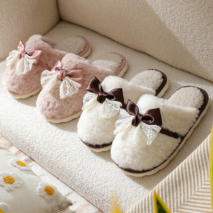 Wholesale Winter Cotton for <b>Slippers</b> With Lace Bow Lightweight Soft Home Use Embroidered Logo Non-slip Feature OEM Avail - Product Image 4