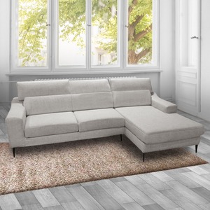 Divano WINSON con penisola a destra e sedute estraibili in tessuto argento - Product Image 1