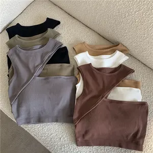 Camisola con cuello halter y hombros descubiertos para mujer, top deportivo sin costuras, sin tirantes, para yoga, venta al por mayor