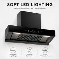 Hotte de cuisine murale noire de 600 mm, design en forme de T, en acier inoxydable, fournisseur de hottes de cuisine, cuisines à gaz en gros