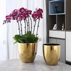 Home livingroom decor floor planter handmade indoor outdoor decoration gold ceramic flower pots