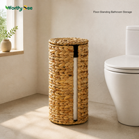 Panier de rangement cylindrique en jacinthe d'eau tressée à la main avec couvercle, organiseur de rouleaux de papier toilette pour salle de bain, maison, hôtel, décoration