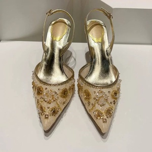 Factory Custom 2025 New Temperament Stiletto Heels Pointy Toe <strong>Slipper</strong> Embroidered <strong>Beaded</strong> Lace <strong>Mesh</strong> Sandals Designer Shoes Woman - Product Image 2