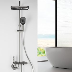 Ensemble de douche contemporain à double poignée, finition brossée, 4 fonctions, jet doux, noir mat, système de robinetterie de <span class=keywords><strong>spa</strong></span> effet pluie - Product Image 2