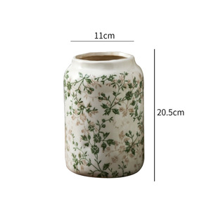 Vases en céramique vintage de style campagnard français, vert sauge, à motifs floraux, pots à fleurs rustiques en <span class=keywords><strong>porcelaine</strong></span> émaillée pour la décoration de table et de la maison, vente en gros - Product Image 5